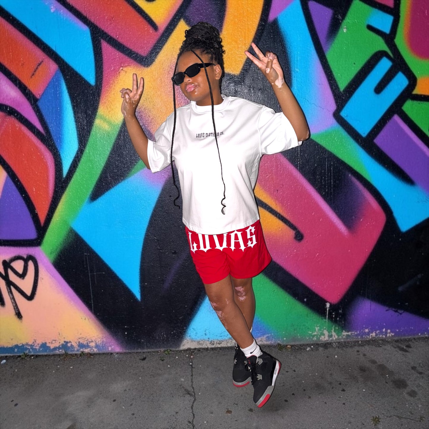 LOVAS TEE AND SHORTS SET: RED AND WHITE